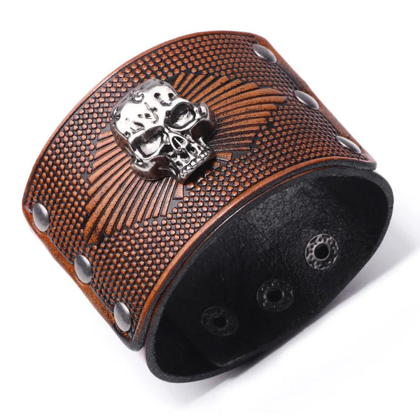 Bracelet en cuir Johnny Hallyday - Tête de mort 3 modèles | Johnny Hallyday Fanclub