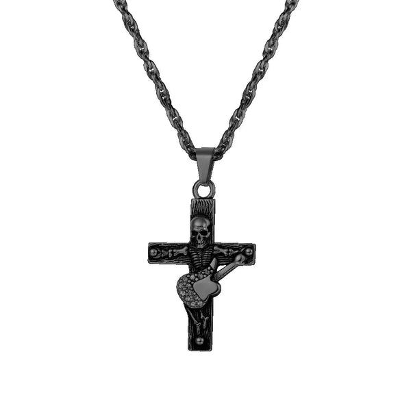 Collier pendentif Johnny Hallyday - Croix squelette | Johnny Hallyday Fanclub