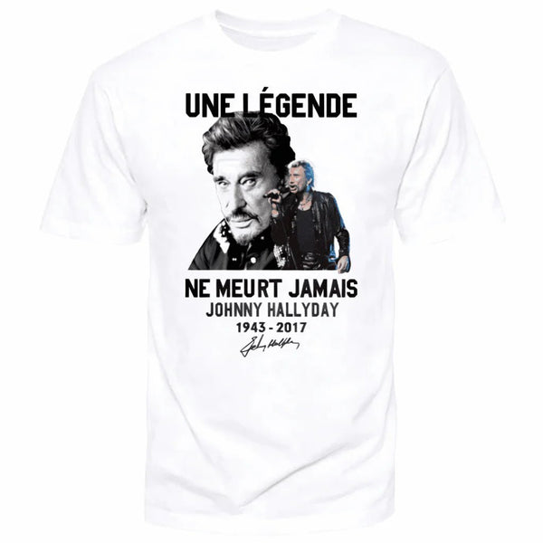 Tee - shirt en coton Johnny Hallyday - Une légende ne meurt jamais 5 couleurs | Johnny Hallyday Fanclub