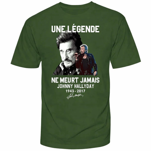 Tee - shirt en coton Johnny Hallyday - Une légende ne meurt jamais 5 couleurs | Johnny Hallyday Fanclub