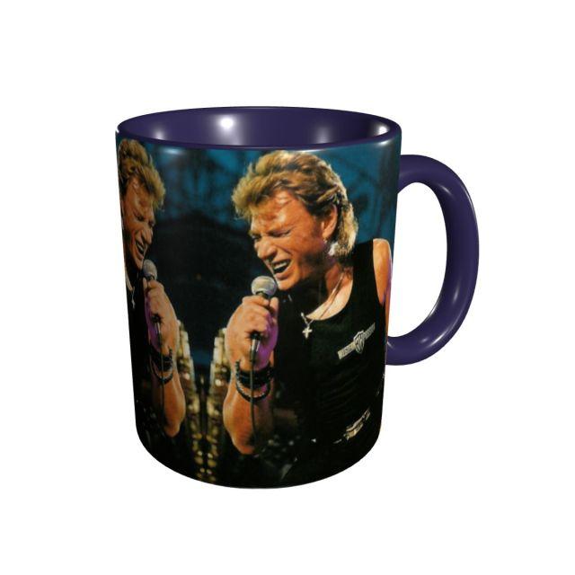 Mug Johnny Hallyday - Céramique Blanche - Thème Rock Et Motard - Compatible Micro-ondes Et Lave-vaisselle